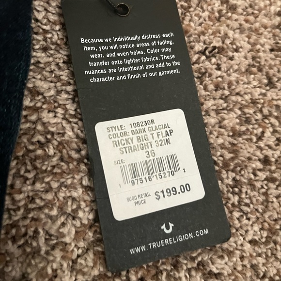 NEW “DARK GLACIAL RICKY BIG T FLAPS” true religion jeans. - Picture 5 of 6